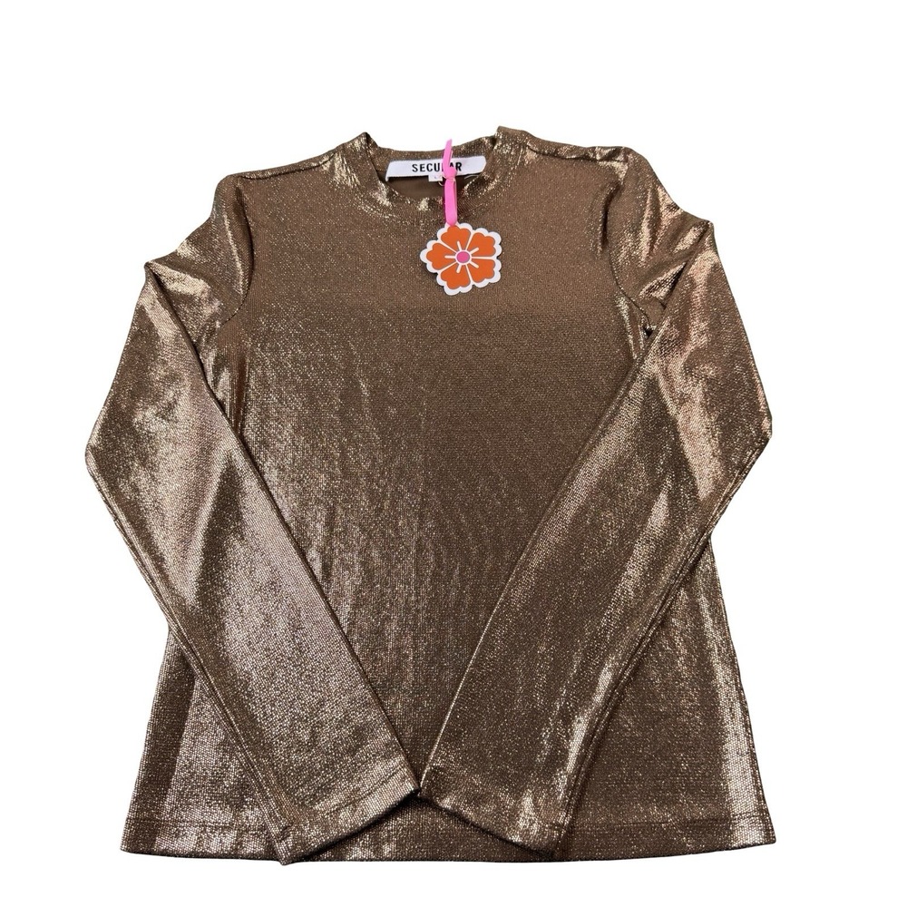 SECULAR Copper Shimmer Long Sleeve Form Fit Womens Stretch Top Size Large NWT
